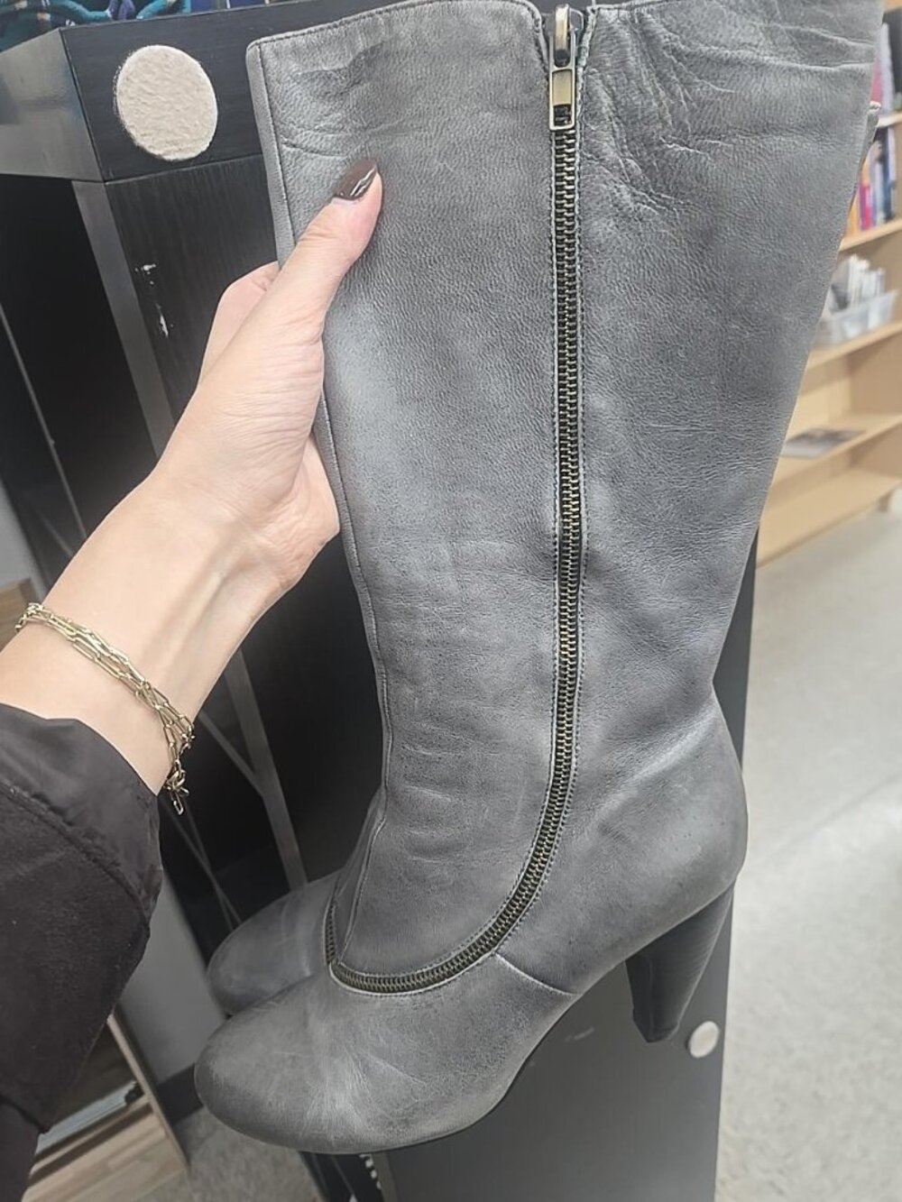 Miz Mooz Foxy Grey Leather Knee High Boots Size 10 EU 41